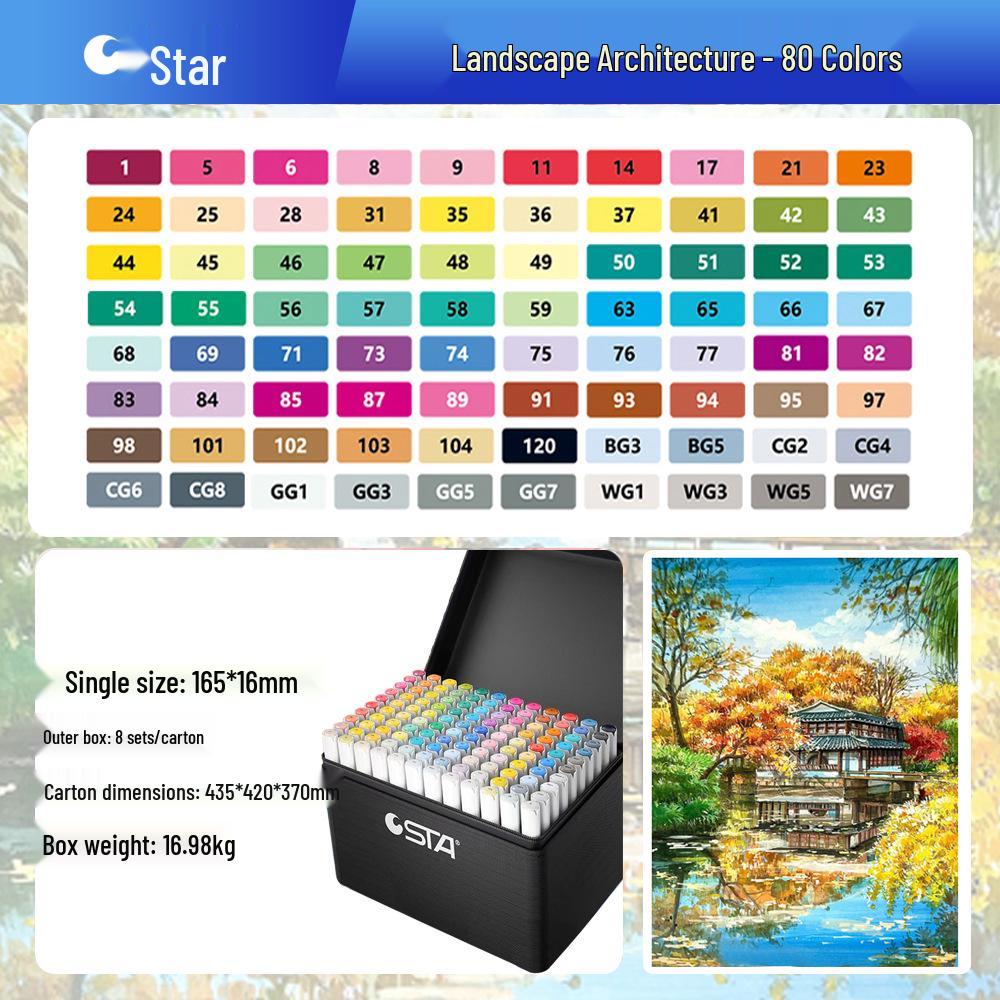 Sta 3212BR 168-Color Soft Tip Oil-Based Anime Markers Set