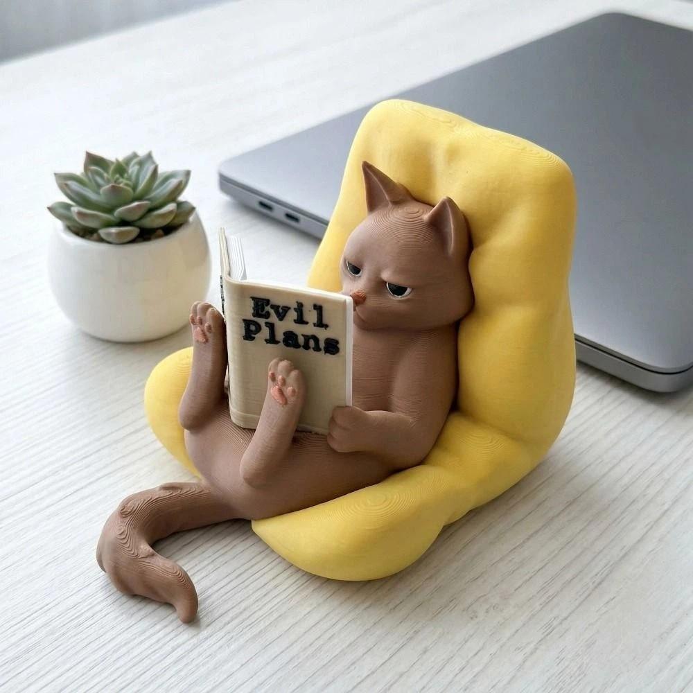 Katzenliebhaber 3D-gedruckte Lese-Katzenfigur Faule Katzenhaltung Buchstütze Katzen-Dekoration Lustige Heimdekoration Tischdekoration Schreibtisch-Dekoration