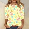 Round Neck 3D Rabbit Festival Printed Top Fashionable Casual Long Sleeved Women's T-shirts