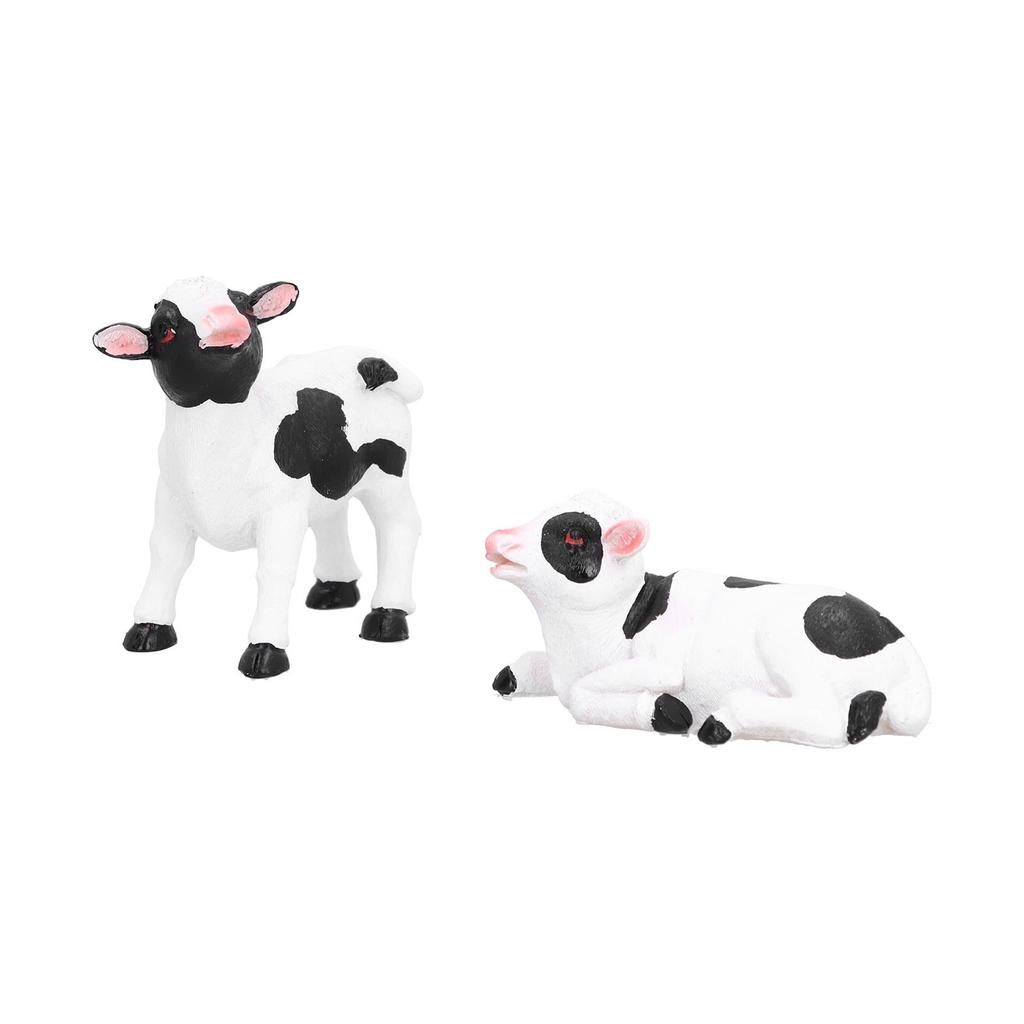 2pcs Cows Figurine Resin Animal Sculpture Crafts Miniature Garden Ornament Gardening Bonsai