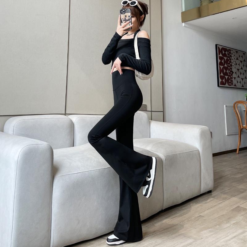 

Женские весенне-летние брюки клеш с высокой талией, подтягивающие бедра и контролирующие живот L (suggested 50-60 kg) чёрный