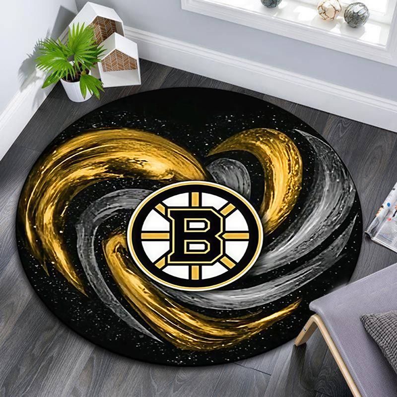 Boston Bruins Round Area Rug,Carpet Rug for Living Room Bedroom Sofa Playroom Decor,Non-slip Floor Mat