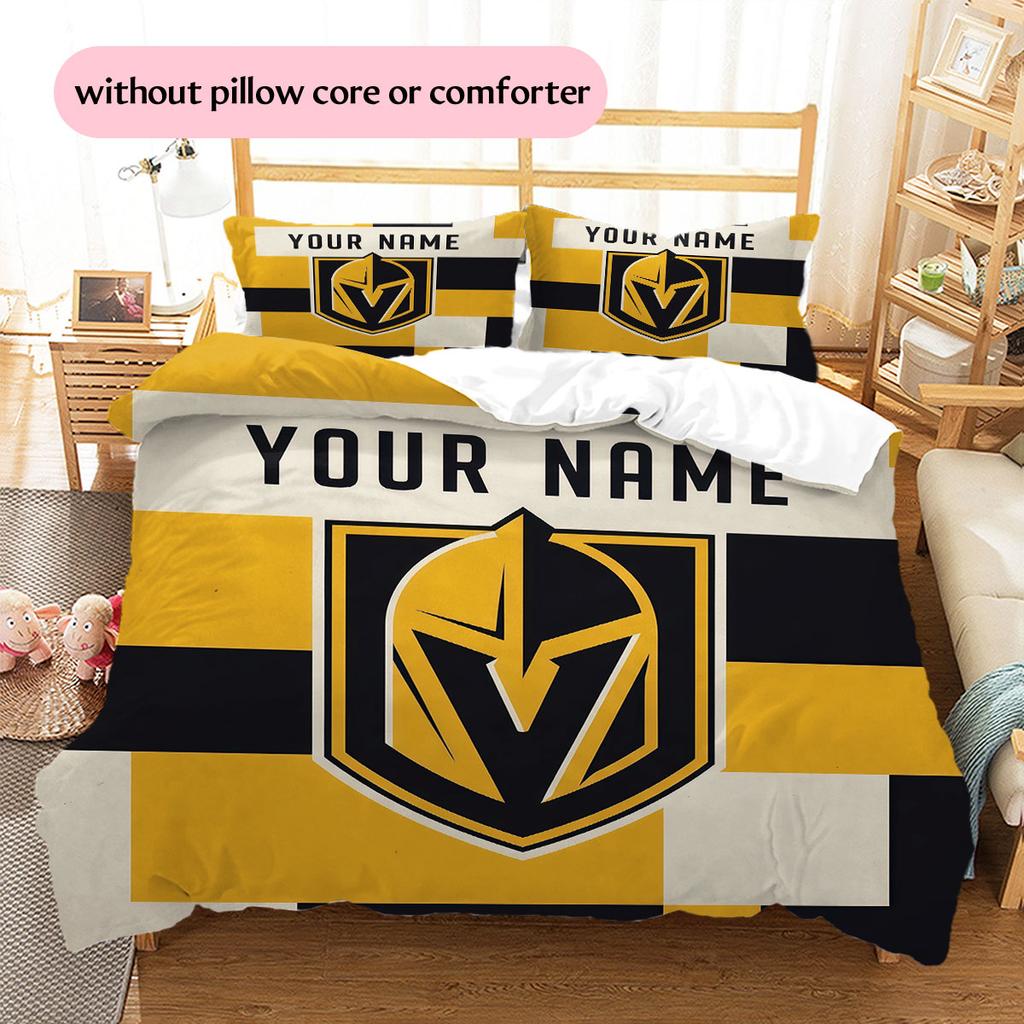 Custom Name,Vegas Golden Knights Pattern Bedding Home Decoration Birthday Gift ( 1 duvet cover + 2 pillowcase, without core),fan merchandise.