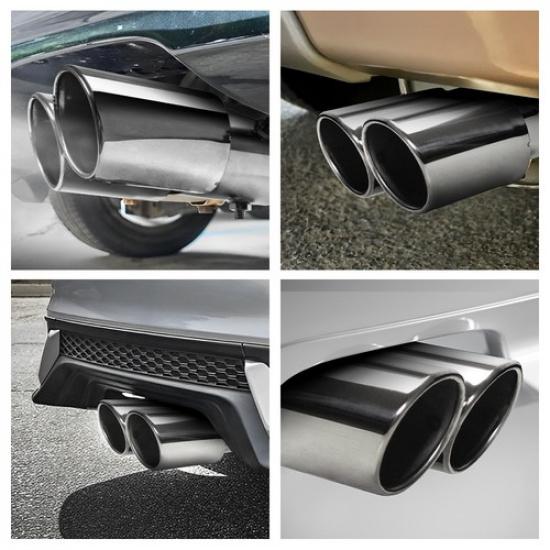 Car Dual Exhaust Pipe Tip Muffler Stainless Tail Steel Silver Round Accessor EXV