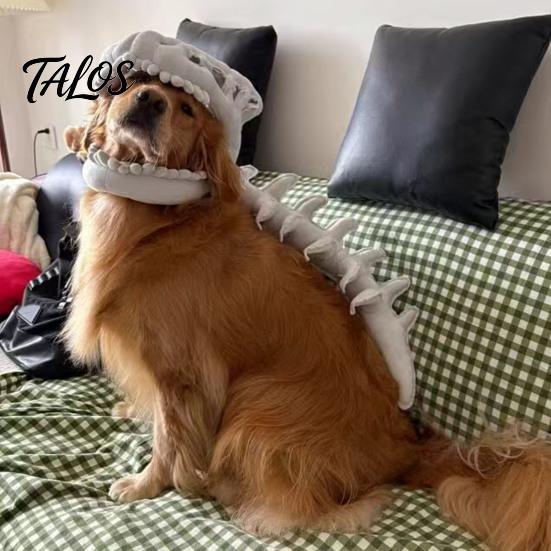 Cute Dinosaur Skull Hat for Dogs Skeleton Pet Costume, Plush Dog Cat Outfit with 3D Creative Clothing Festivals Spine And Tail, Halloween Party