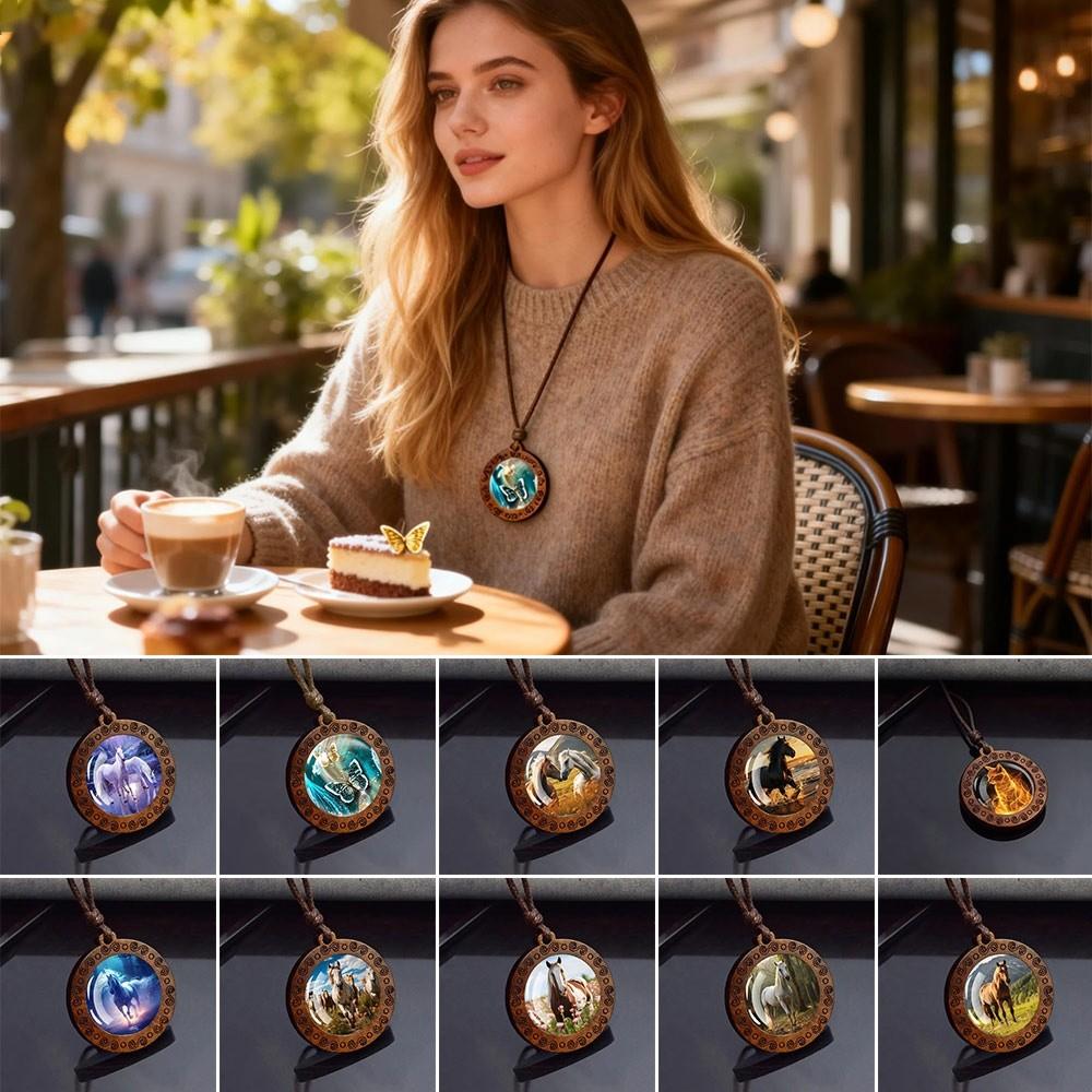 Leather Chain Wooden Pendant Necklace Boho Clothing Pendant Vintage Sweater Chain  for Women Men