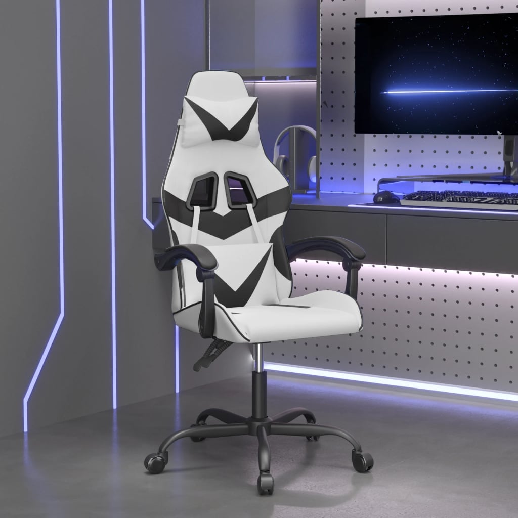 Gaming Chair In White and Black Synthetic Leather