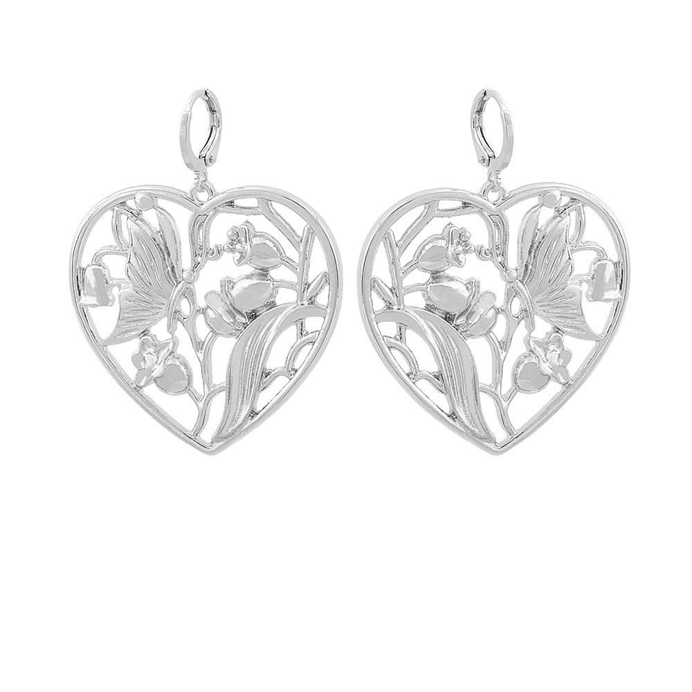 

Heart Alloy Pendant Earrings With Butterfly Flower Design Women For