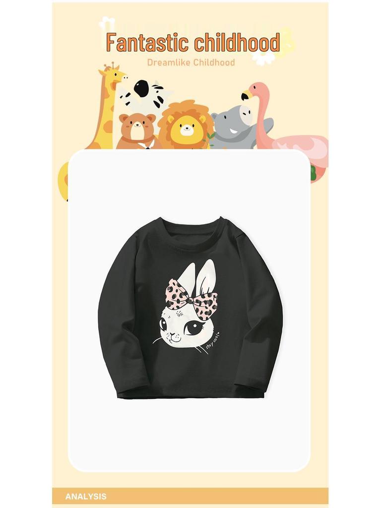 Autumn/Winter Girls' Long-Sleeve Cartoon Rabbit T-Shirt - Casual European & American Style