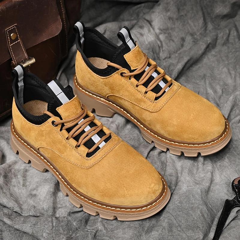 Fashion Luxury Brand Men Fashion Frosted Suede Leather Boots Lace Up Genuine Leather Ankle Boots High Top Casual Outdoor Walking Shoes