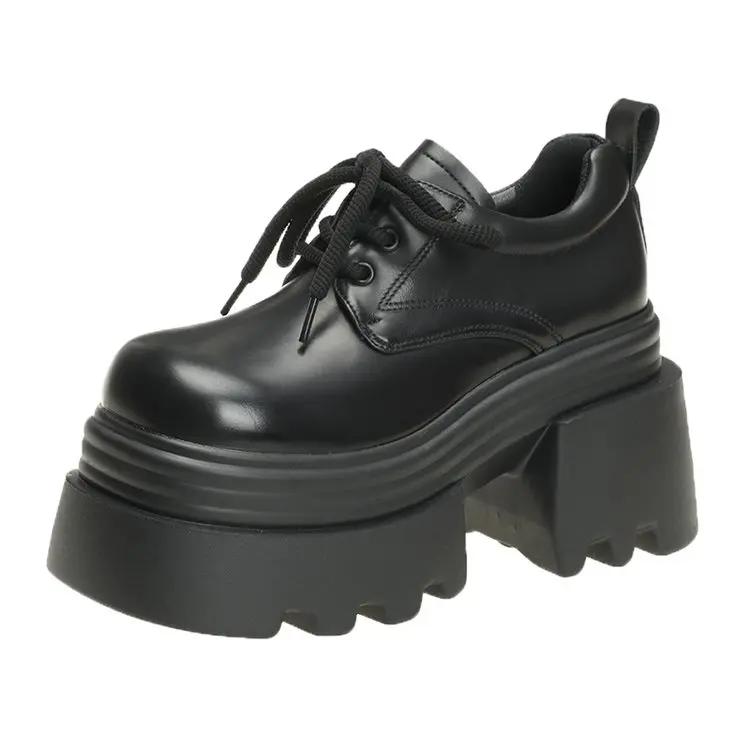 Fashion 10cm New 2025 Spring Women's Leather Sneakers High Platform Lace-up Casual Shoes Thick Sole Heels Walking Shoes Zapatos Mujer