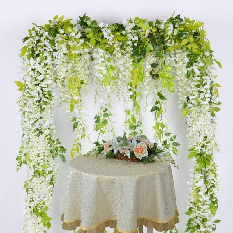 1.9M Artificial Wisteria Flowers Garland Vine Silk Hanging Flower for Home Garden Outdoor Ceremony Wedding Arch Floral Decor