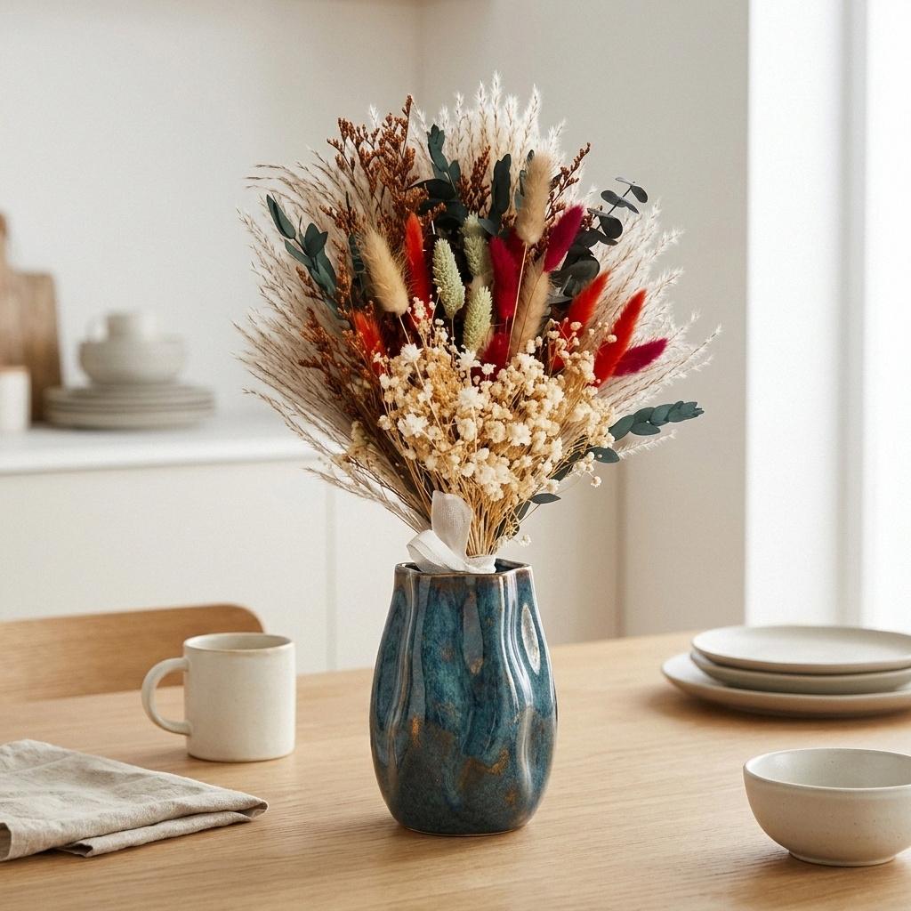 

Bohemian Dried Flower Bouquet, Pampas Grass, Eucalyptus, and Rabbit Tail Dried Plants - Ideal for Wedding Table Decor, Bridal Bouquet, Fall, Halloween