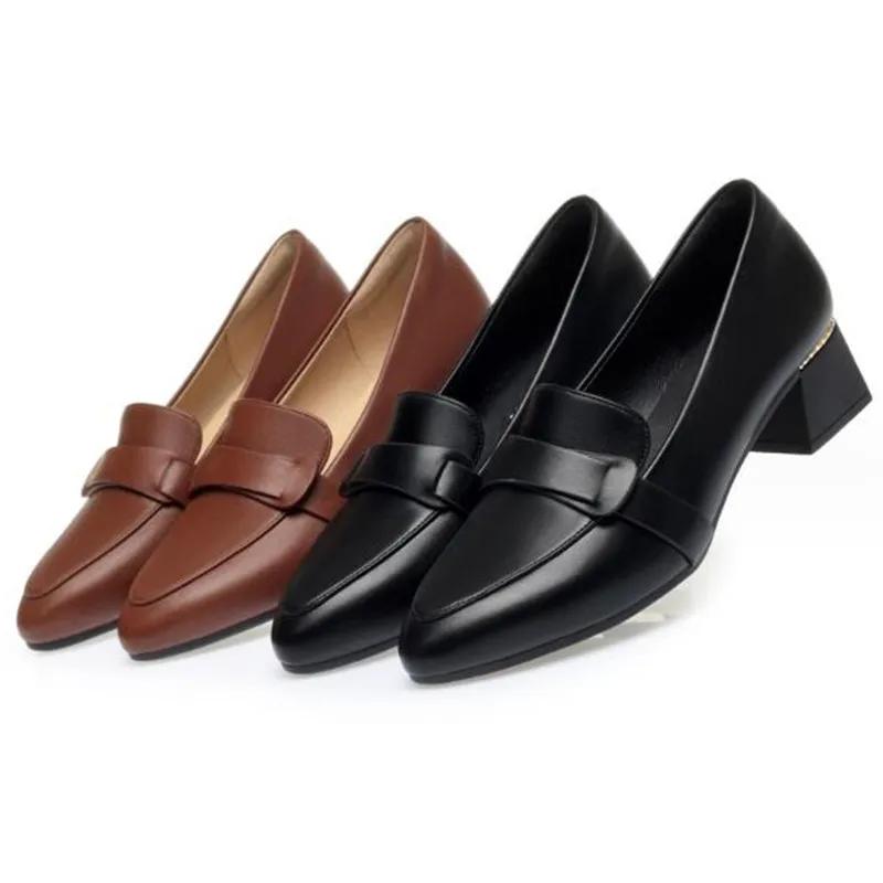 Size 35-41 Deep Mouth Women High Heels Shoes Genuine Leather Shoes Casual Women Pumps Ladies Office Work Shoes Low Heel Loafers