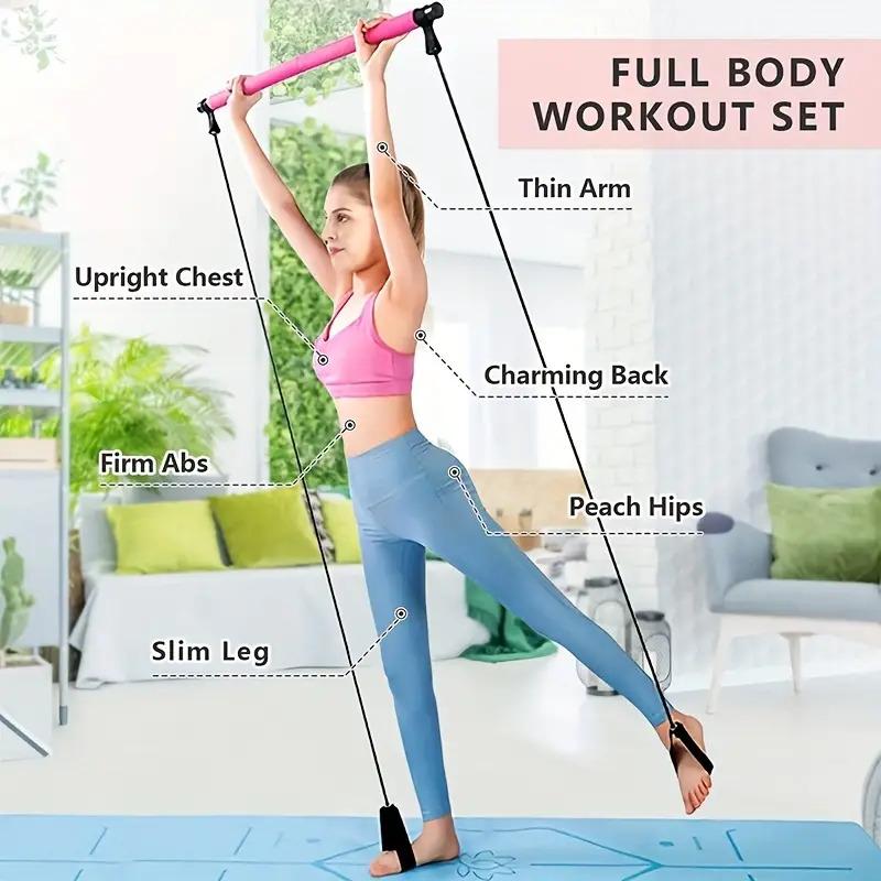 Pilates Bar Kit with Resistance Bands Pilates Bar with Stackable Bands Workout Equipment for Legs Hip Waist and Arm Exercise
