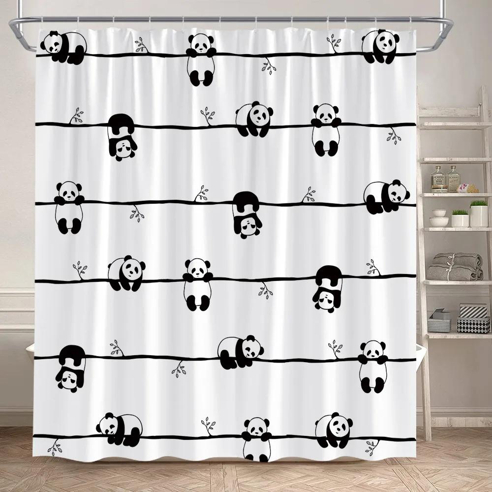 Funny Cartoon Animals Shower Curtains Cute Panda Owl Pet Cat Kids Bath Curtain Polyester Fabric Children Home Bathroom Decor Set