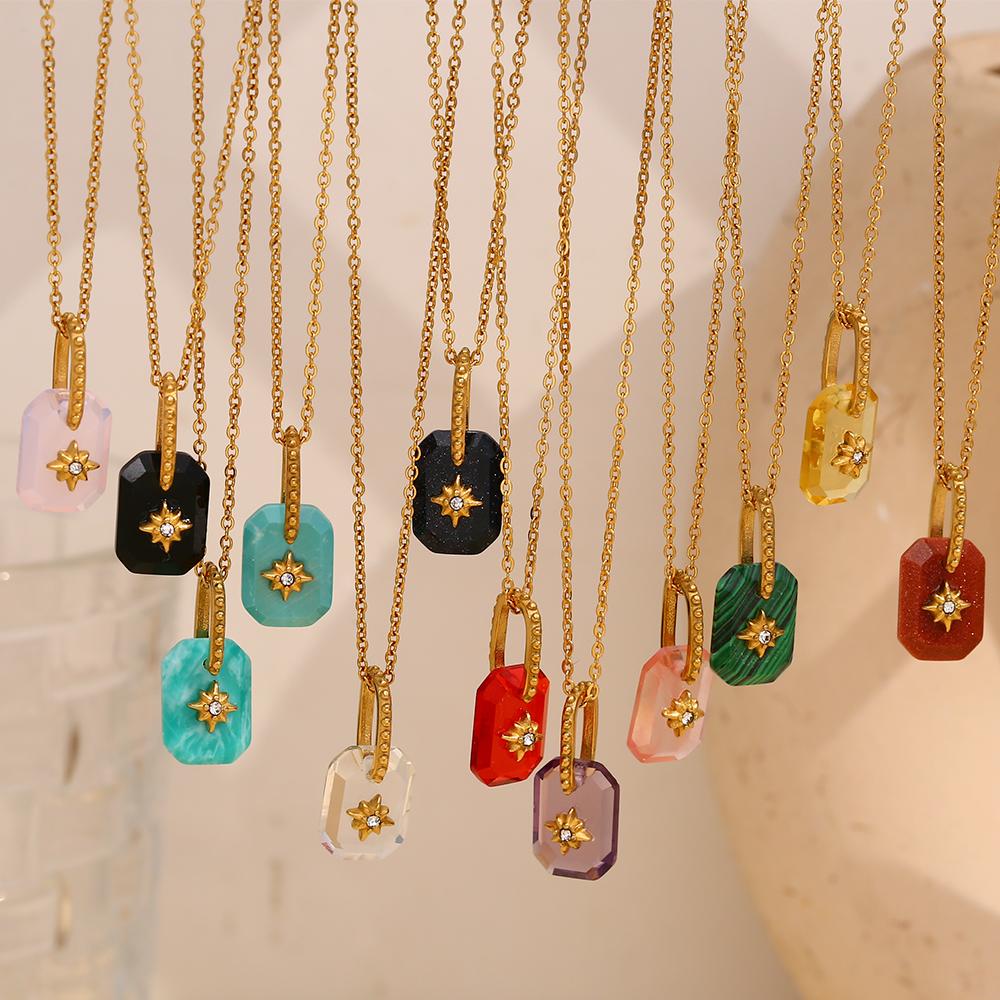 MamacitaSlay Y2K Color Acrylic Eight Pointed Star Pendant Necklaces For Women Stainless Steel Women's Jewelry Accessories Gift