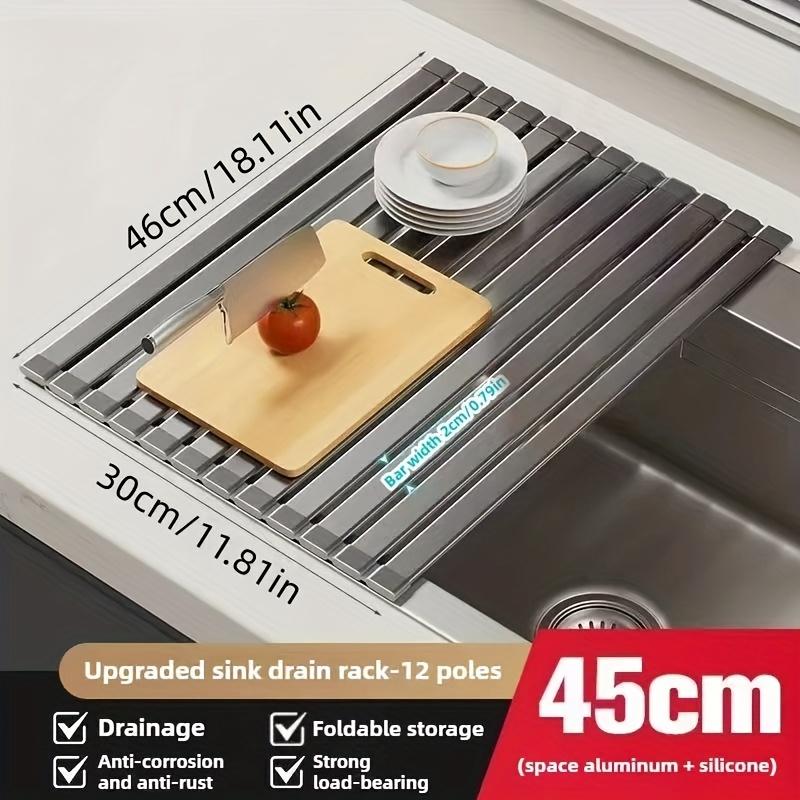 Stainless Steel Kitchen Sink Drain Rack Sink Bowl Dish Storage Rack Foldable and Retractable Drain Basket Drying Storage Shelf
