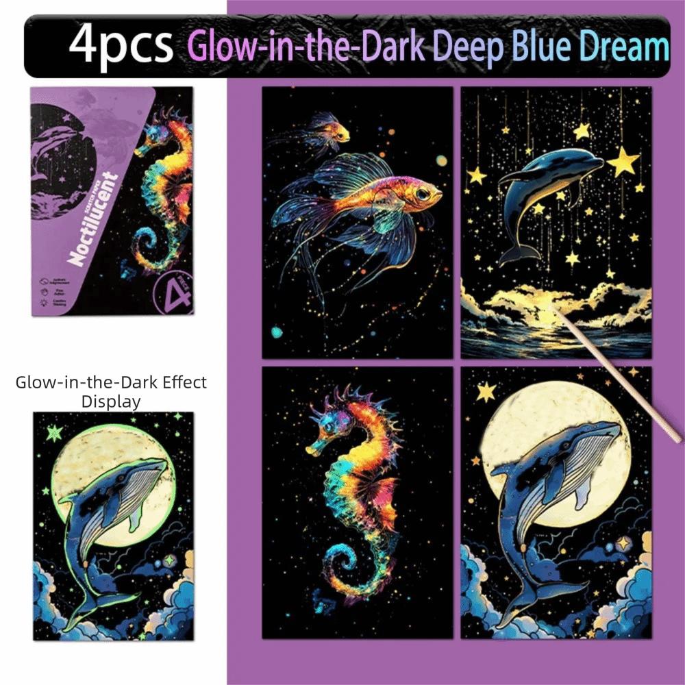 

Luminous Effect Scratch Painting Paper Kit Paper Luminous Art Set Rainbow Art Postcards Gift Whale