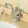Dual Handles Gold Chrome Swan Duck Bathroom Basin Sink Mixer Taps Deck Mounted Dolphin Gem Bathroom Widespread Faucet Taps