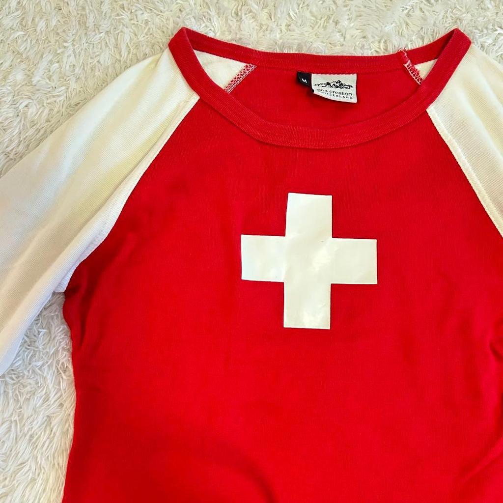 Used archive/chibi T/raglan/Swiss flag/vintage/ringer T-shirt/Y2K