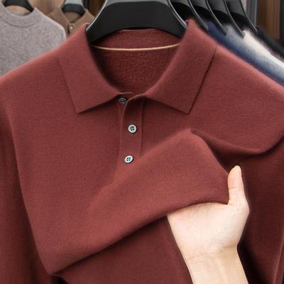 Herren Woll-Kaschmir-Pullover - Herbst/Winter Revers Einfarbig Strickware