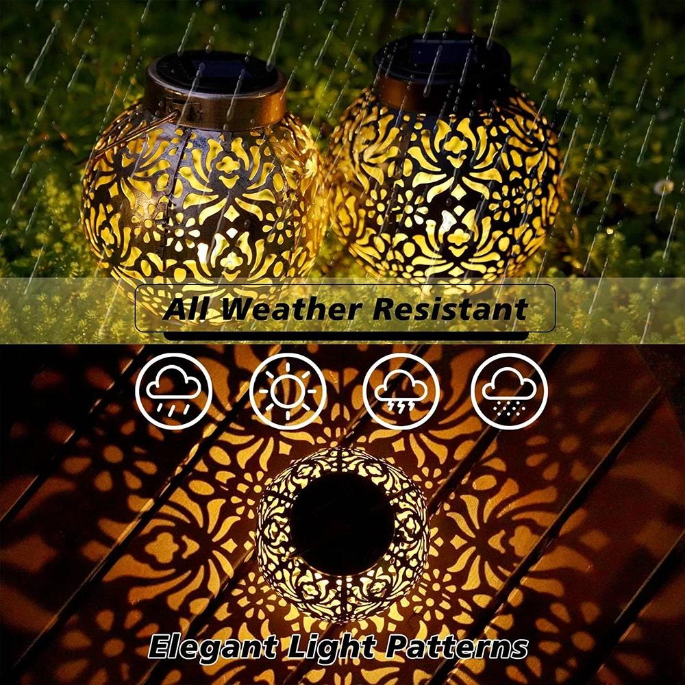 Outdoor Solar Iron Art Hanging Garden Light Hollow LED Landscape Waterproof Decoration Projection Light for Yard Patio
