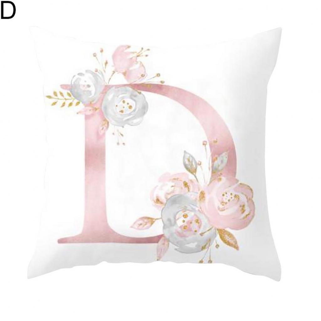 Orion English Alphabet Floral Print Pillow Case Waist Cushion Cover Wedding Bed Decor
