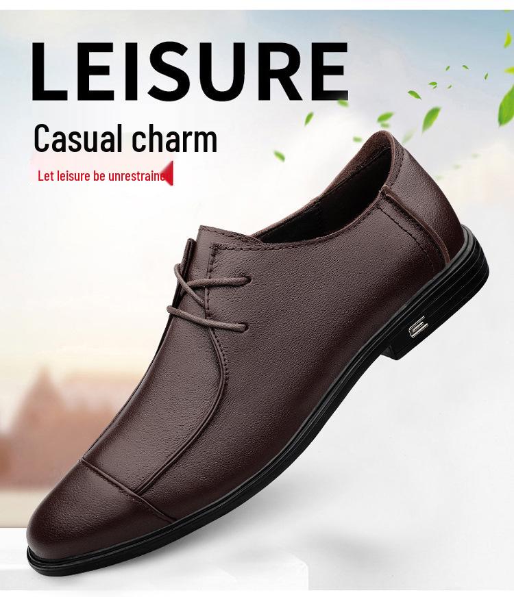 Spring & Autumn Men's Height Increasing Genuine Leather Lace-up Casual Shoes - Soft Sole, Large Size