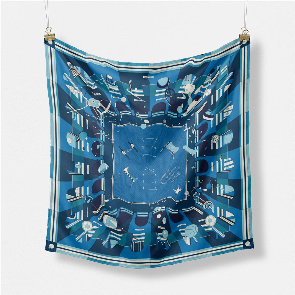 53Cm Women Scarf Design Luxury   Sports Feeling Silk Scarf Fashion Hair Square Scarf Hijab Neckerchief For Ladies Bandana