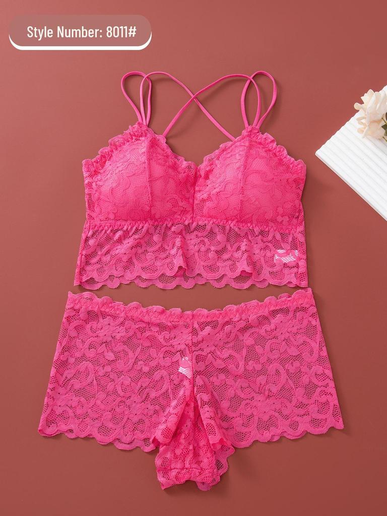 Women’s Sexy Lace Triangle Cup Bra & Panty Set - Wire-Free, Beautiful Back Design