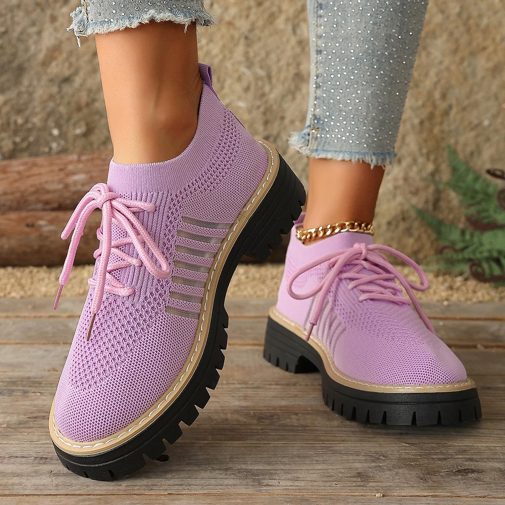 Übergrößen Schuhe für Damen 36-43 Sommer Frühling 2026 Damen Mesh Atmungsaktiv Bequem Schnürung Plateau Flats Sneaker Damen
