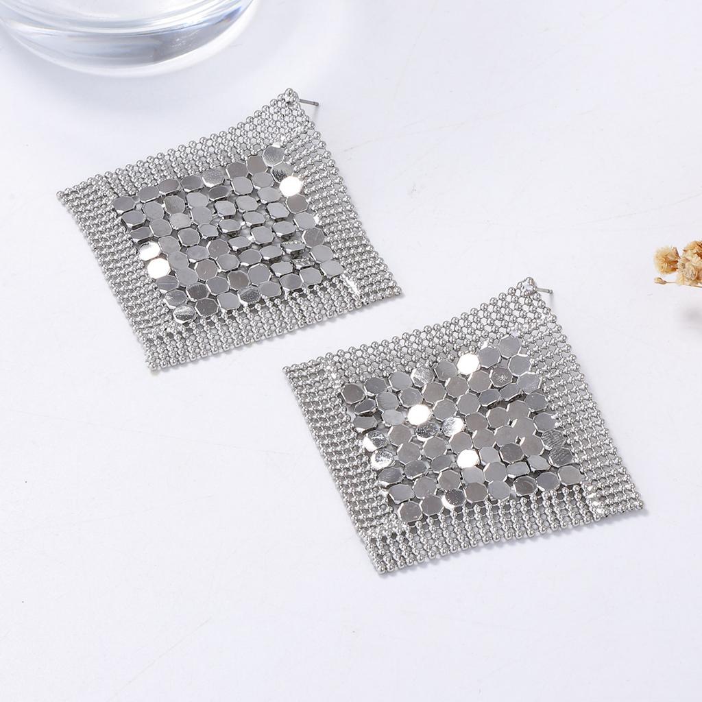 Einfache Leichte Luxus Kalte INS Stil Metall Pailletten Quaste Gitter Rauten Ohrringe Vielseitig Premium Gefühl Damen