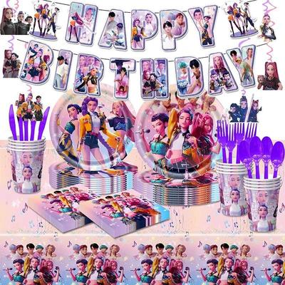 K-POP Blue Witch Hunter Theme Tableware Set, Paper Plates, Paper Cups, Tablecloths, Banners, Birthday Party Decoration Supplies