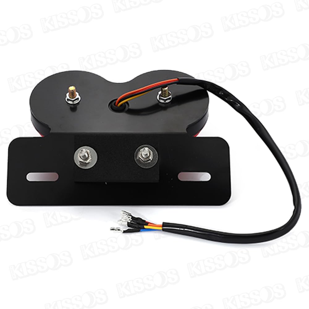 Motorcycle LED Twin Tail Lights with Integrated License and Turn 12V Universal Mounting Bracket Brake, Plate, Signals, (Red)