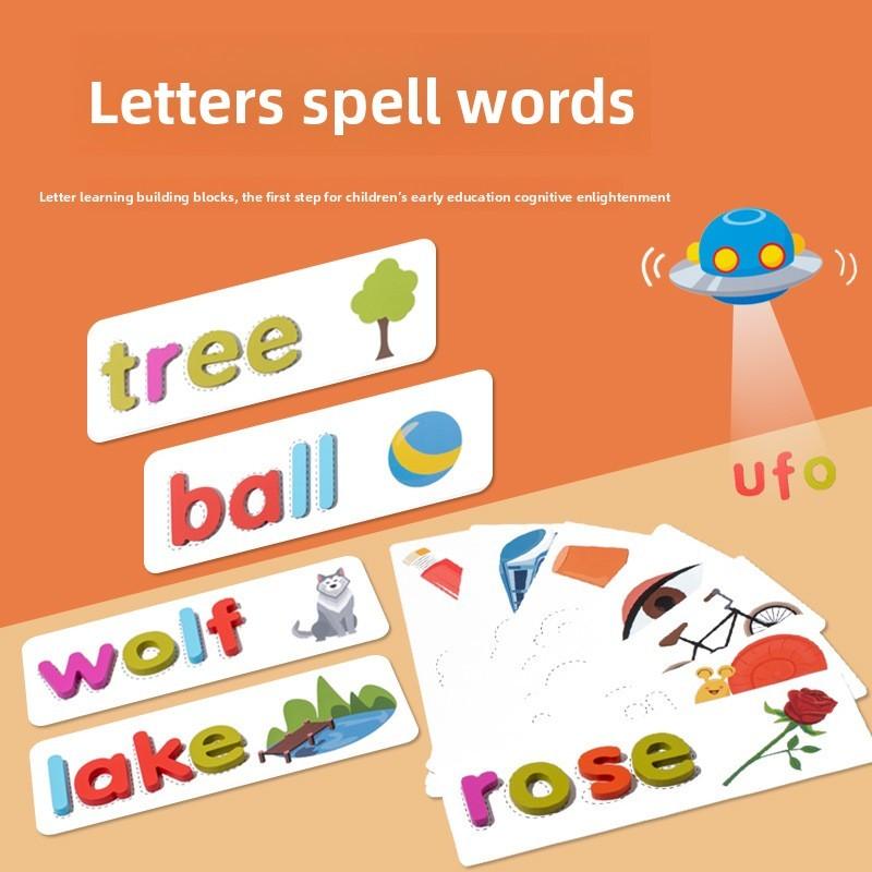 Children Letter Wooden Spelling Word Game English Cognitive Matching Toy Puzzle