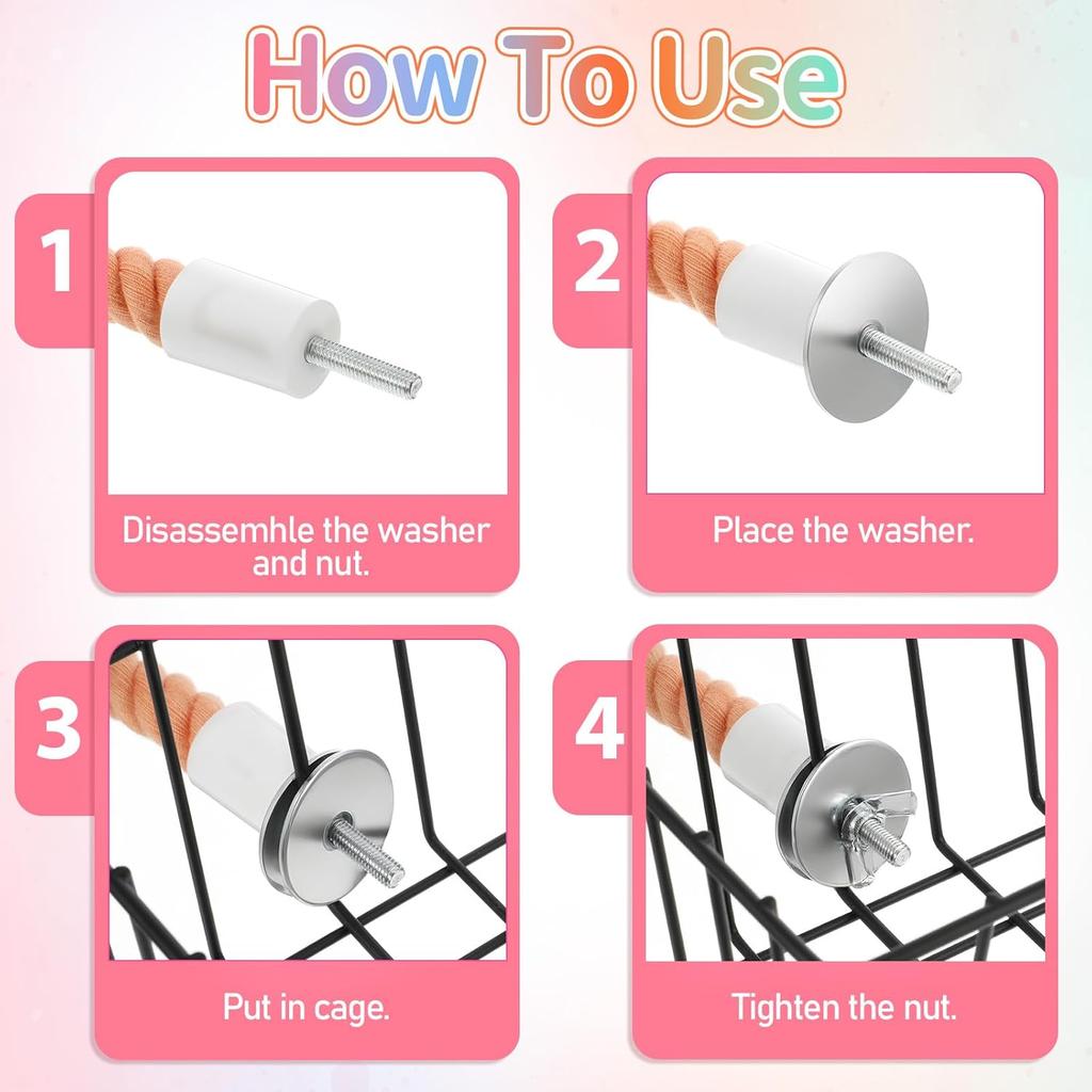 4 Packs Gradient Bendable Bird Rope Perches, Parrot Bird Perch Rope Stand for Cage Climbing Rope Toys Cotton Swing Climbing Rope Standing Bungee Toy