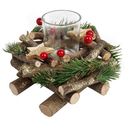 Christmas Decoration, Candle Centerpiece with Rowan Berries, 16 Cm
