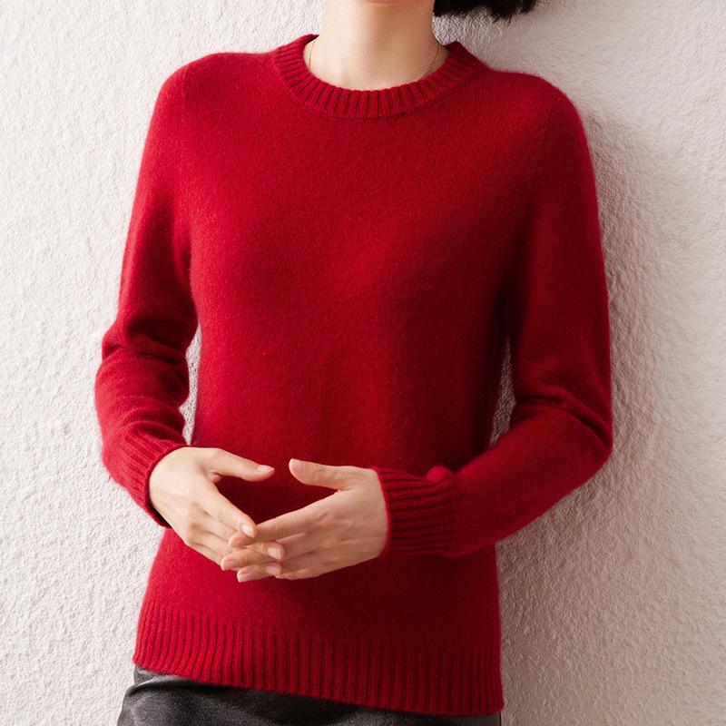 New Women's Pure Cashmere Seamless Round Neck Pullover: Thick, Loose, Simple, Basic Knit for Autumn and Winter.