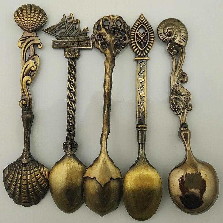 5pcs/set Creative Coffee Spoon Western-style Tableware Three-dimensional Spoon Set Solid Color Stainless Steel Soup Rice Spoon