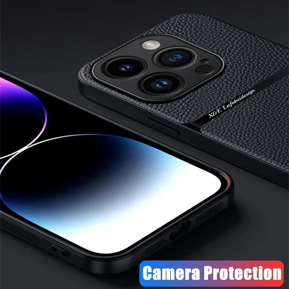 Leather Texture Case For iPhone 16 15 13 14 Pro Max Funda For iPhone 12 11 Pro 15 16 Plus Magnetic Support Phone Cover