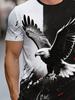 [Print Design - Not Textured /2D Printing] Ink Style Soaring Eagle Print Short Sleeve T-Shirt Men'S Black And White Splatter Bold Animal Casual Plus
