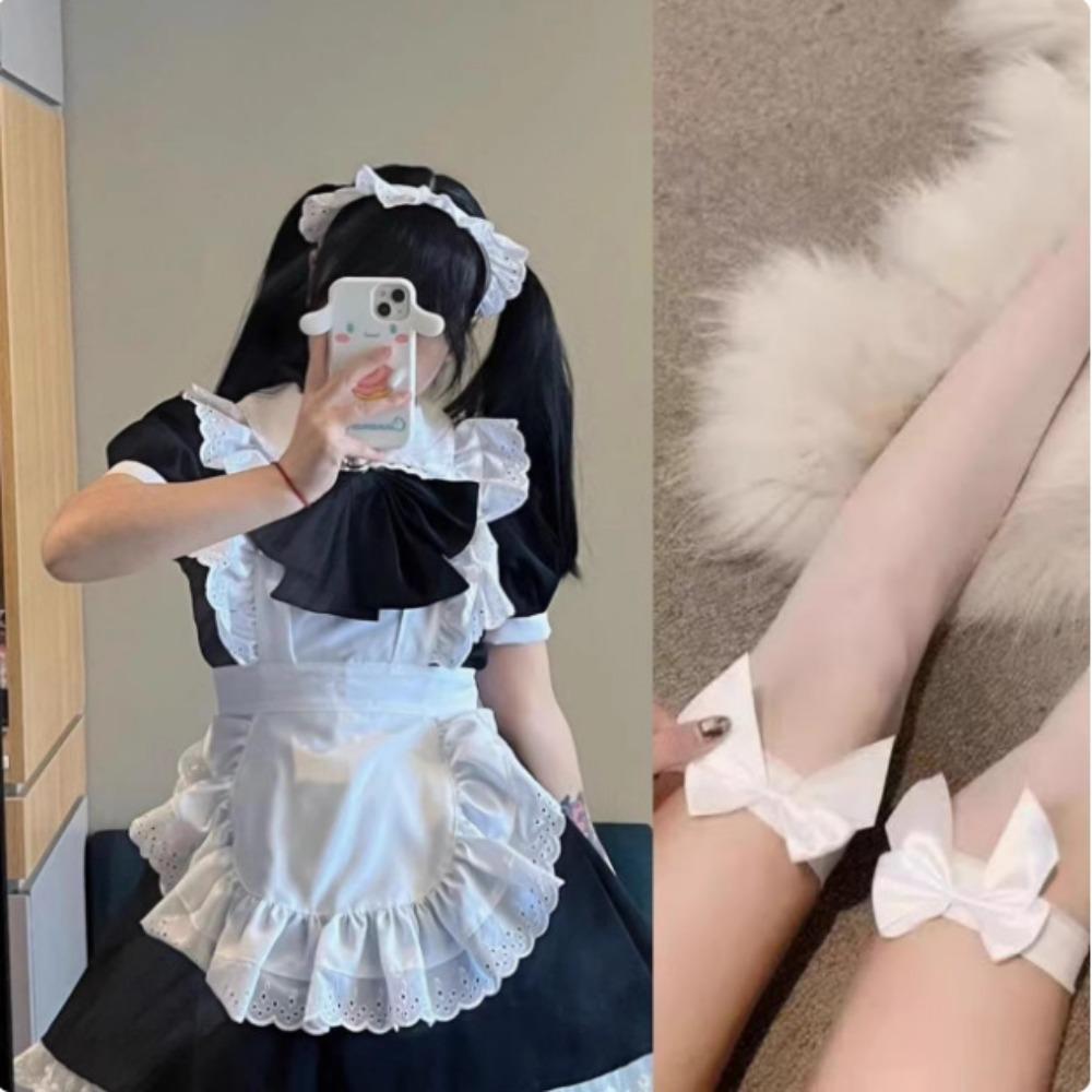 Cute Lolita Bunny Girl Cosplay Black and White Maid Outfit Lolita Dress Women's Skirt