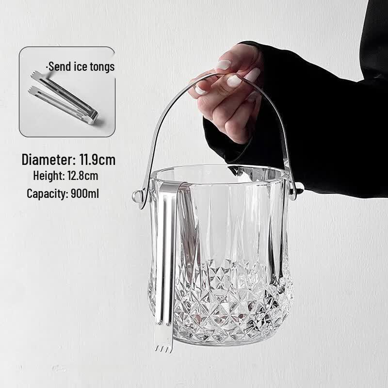 ZISIZ Portable Glass Ice Bucket with Tongs
