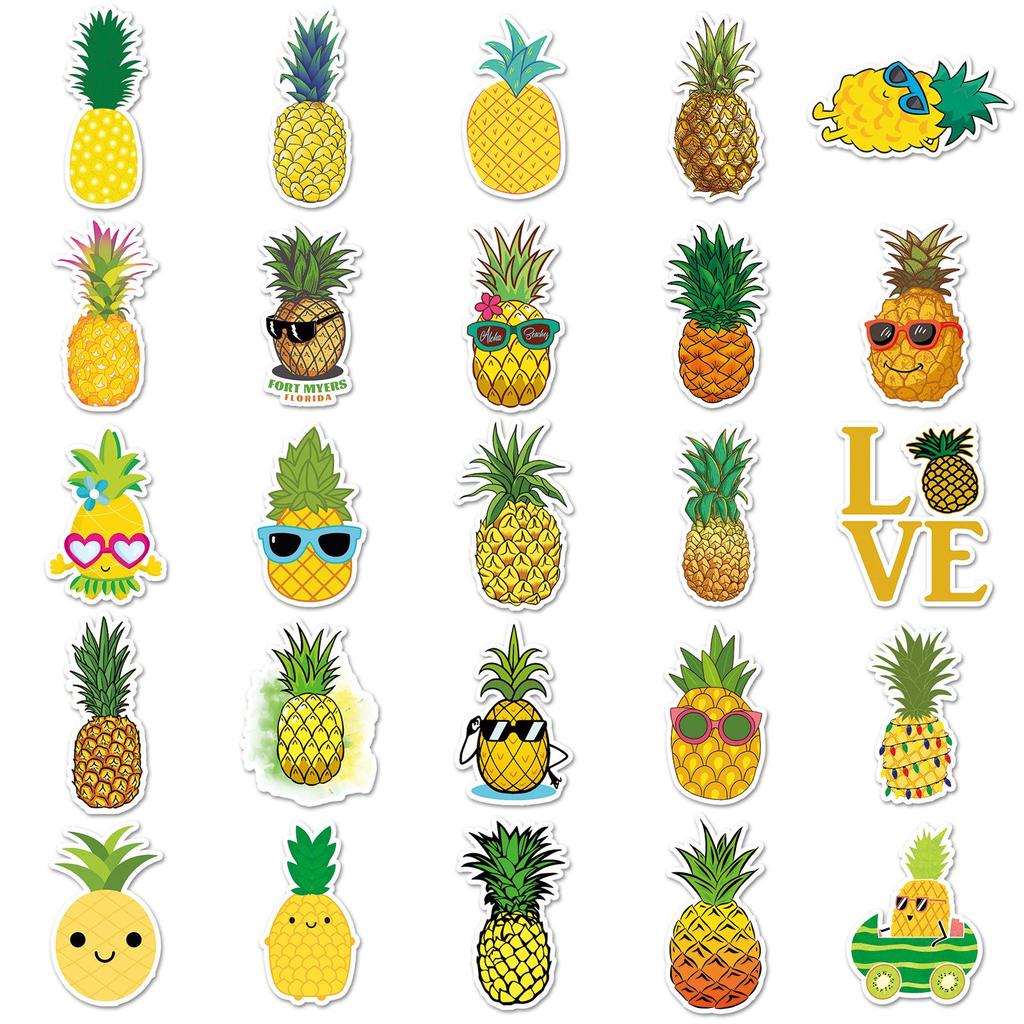 50-Piece Pineapple Suitcase Stickers: Creative Waterproof Cartoon Decor for Scooters, Computers, and Tablets.