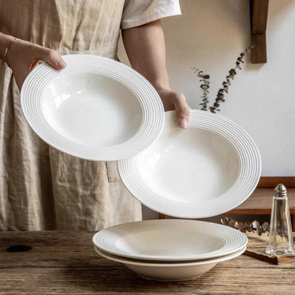 2PCS Japanese-Style Ceramic Straw Hat Plate Threaded Pattern Dessert Dish Serving Dish  Salad