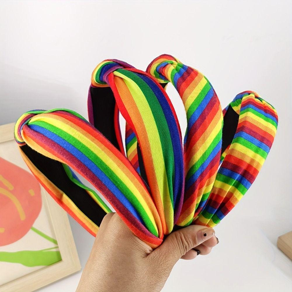2Pcs Elegant Rainbow Striped Hair Hoop Festive Party Hair Accessory  For Celebrations and Events
