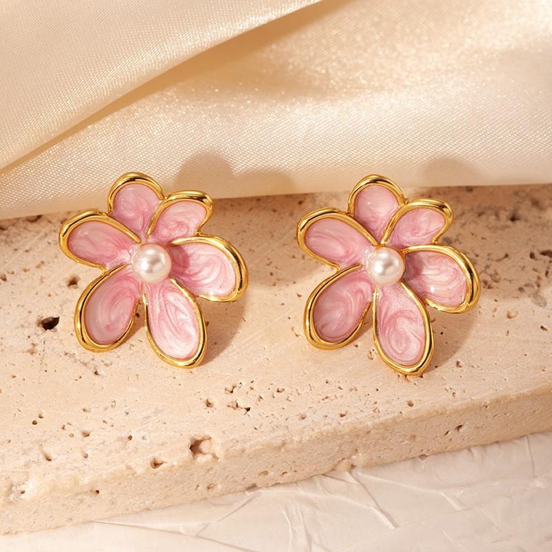 Summer flower stud earrings smudged enamel drop glaze stud earrings pearl colored earrings candlelight retro colored drop earrings