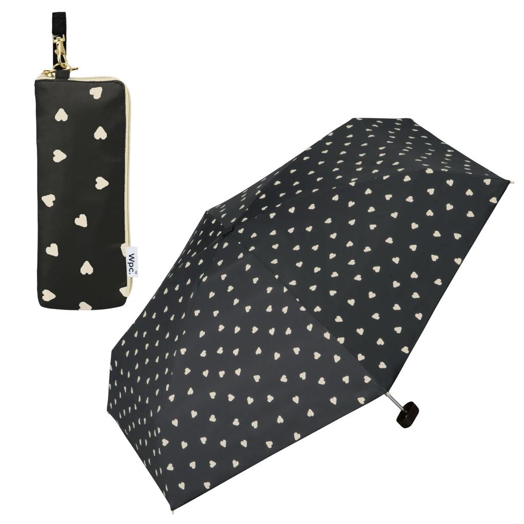 Sunshade Jagged Heart Mini Black Sun UV Suitable for Rain or Folding Umbrella with 50cm and Cute Storage Case for Women and Product [2024] Wpc.