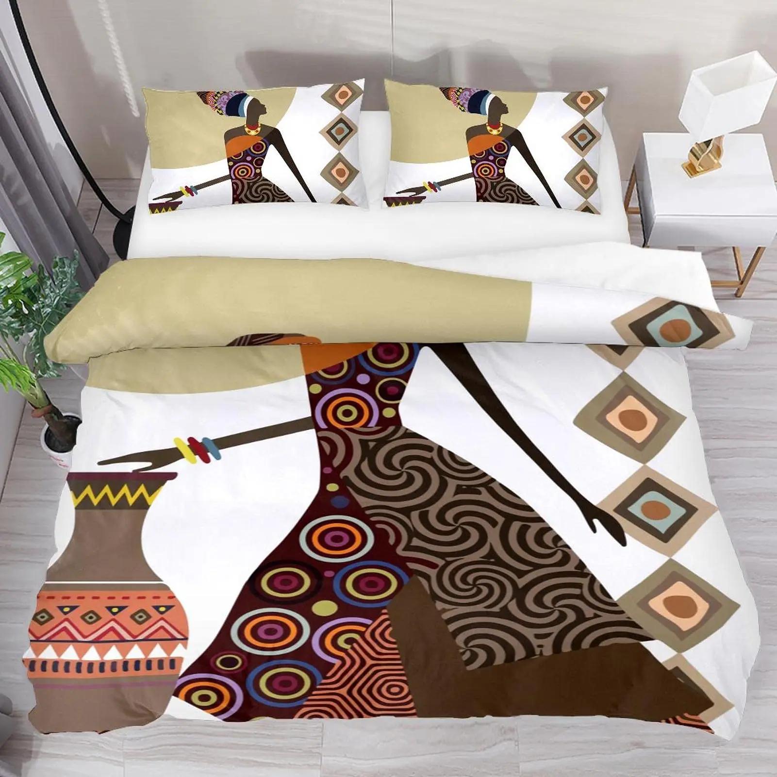 

Comforter African Woman Bedding Set Vintage Africa Country Single/Twin/Queen/King Size Boho Style Exotic Nation Comforter (quilt)-EU Single(135*200cm)3pcs